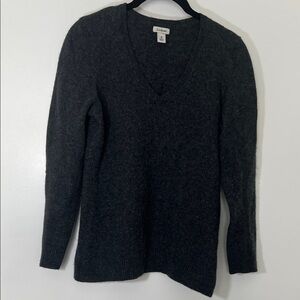 LL Bean Women's Charcoal V-Neck 100% Cashmere Sweater